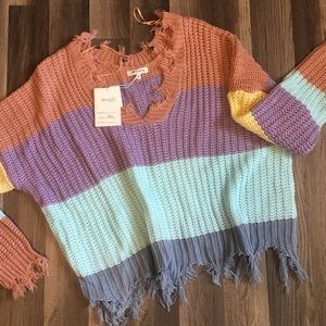 SALE! NWT Multicolor Fringed Crop Sweater Size M/L